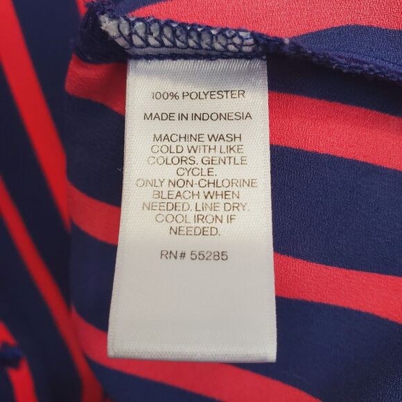 Express Portofino Blue & Red Striped Roll-Tab Sleeve Button-Up Shirt Size Medium - Picture 6 of 6